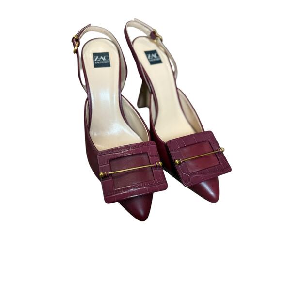Zac Posen Nena Maroon Red Pointed Toe Stiletto Heel Slingback Pumps Size 7 - Picture 1 of 11